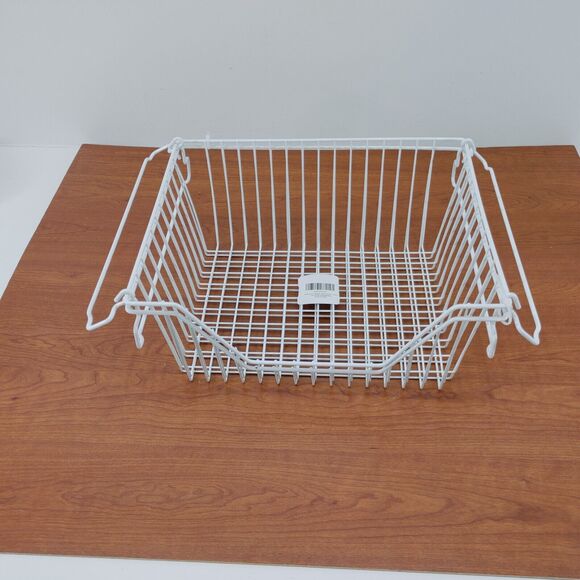 2 - White Metal Shelf Storage Baskets Organizer for Kitchen Cabinet or Fridge - Picture 2 of 5